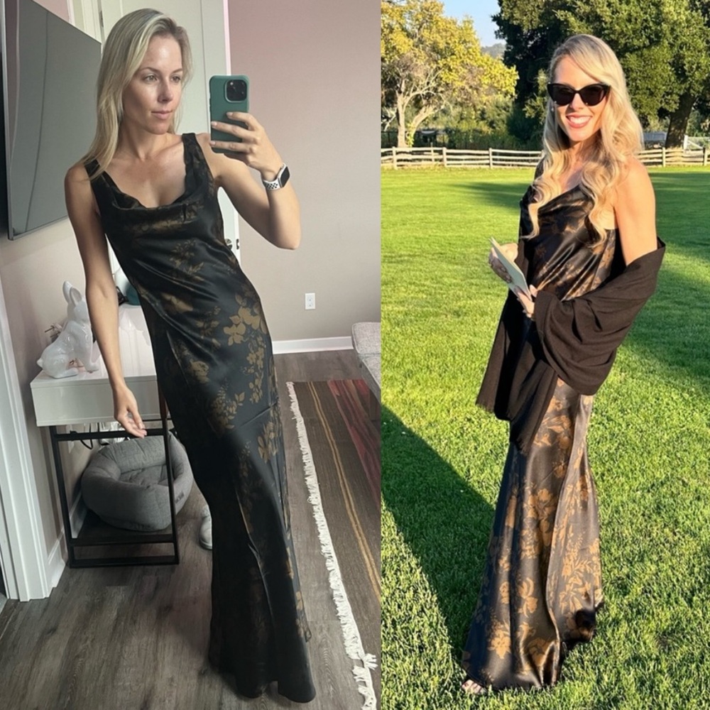 Reformation Annabelle Silk Floral Gown Maxi Dress Night Garden Black Brown - Picture 11 of 11